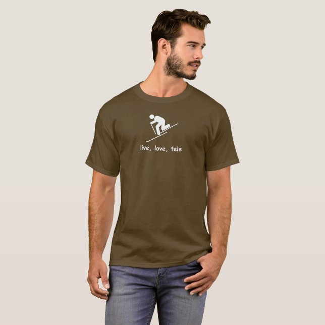 telemarkskidåkning. Tele skidåkning. Levande T-shirt (Hel framsida)