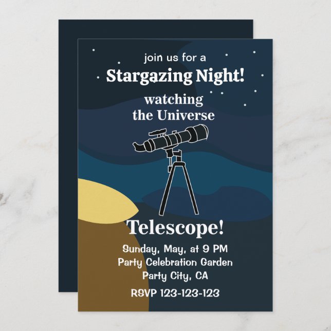 Telescope Astronomy Stargazing Party vid Himmel i  Inbjudningar (Fram/baksida)
