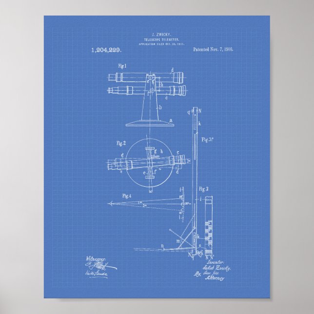 Telescope Telemeter 1916 Patent Art Blueprint Poster (Framsidan)