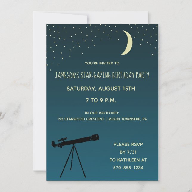 Teleskop, astronomiserad Födelsedagsfest Inbjudningar (Framsida)