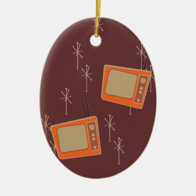 Television gör alla Lycklig! Fallande TV-apparater Julgransprydnad Keramik (Framsidan)