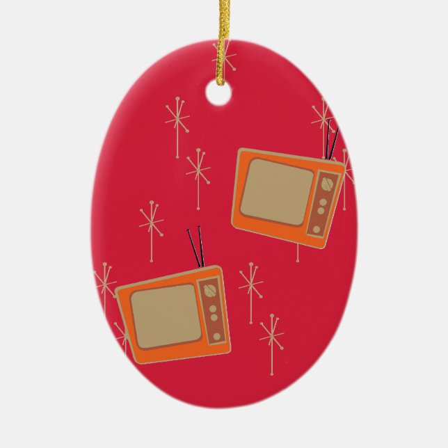 Television gör alla Lycklig! Fallande TV-apparater Julgransprydnad Keramik (Framsidan)