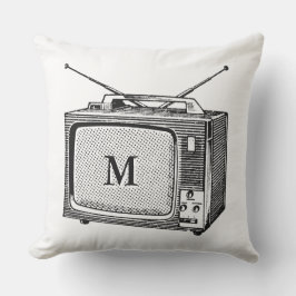 Televisor Vintage Illustration Monogram o Pillow Kudde