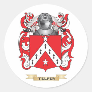 Telfer Family Crest (Jackande av Arm) Runt Klistermärke