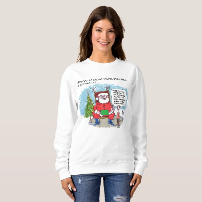 Tell Santa women white sweatshirt T Shirt (Hel framsida)