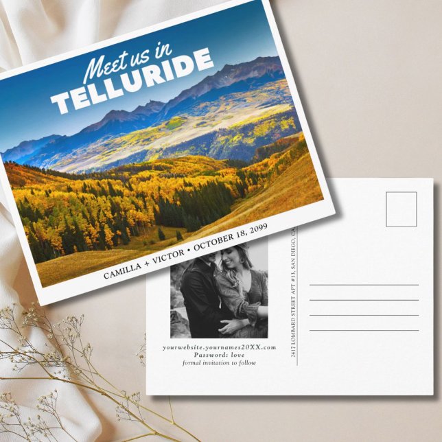 Telluride Bergbröllop Spara datum Postkort Vykort (Telluride Mountain Wedding Save the Date Postcard
)