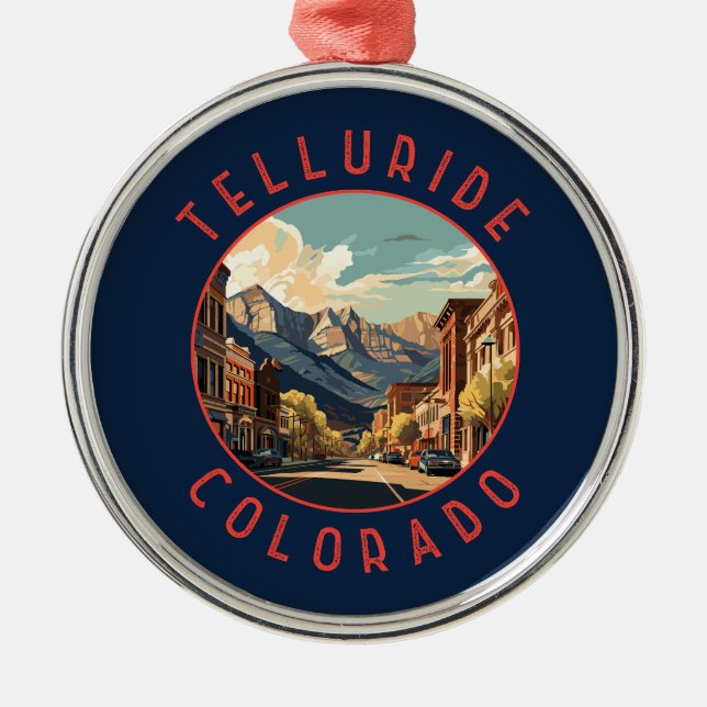 Telluride Colorado Retro Distress Circle Julgransprydnad Metall (Framsidan)