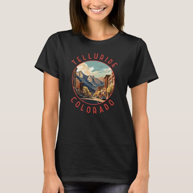 Telluride Colorado Retro Distress Circle T Shirt (Framsida)