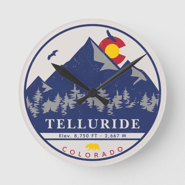 Telluride Colorado Retro Sunset Ski Souvenirs Rund Klocka (Framsida)