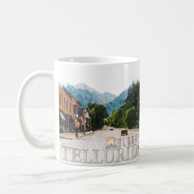 Telluride Colorado Ski Mountains Watercolor Kaffemugg (Vänster)