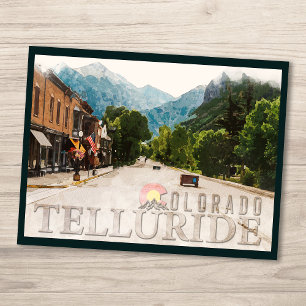 Telluride Colorado Ski Mountains Watercolor Vykort