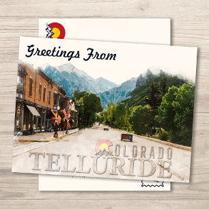 Telluride Colorado Ski Mountains Watercolor Vykort