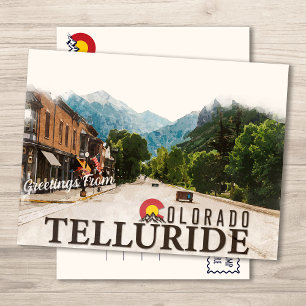 Telluride Colorado Ski Mountains Watercolor Vykort