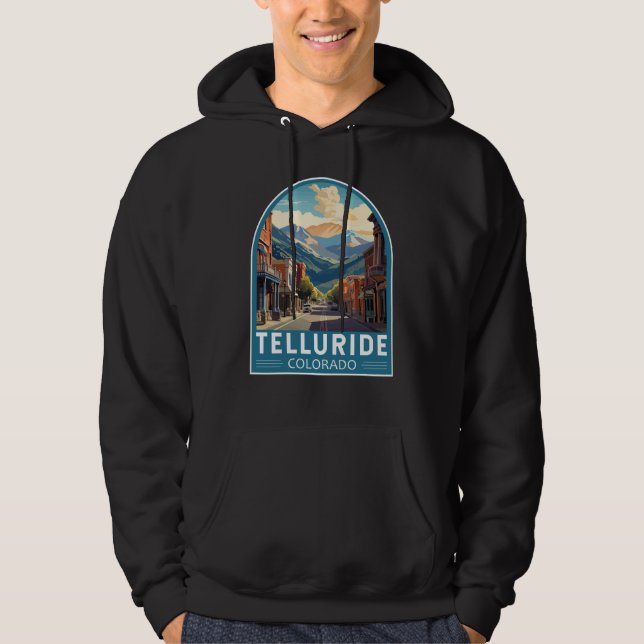 Telluride Colorado Travel Art Vintage Hoodie (Framsida)