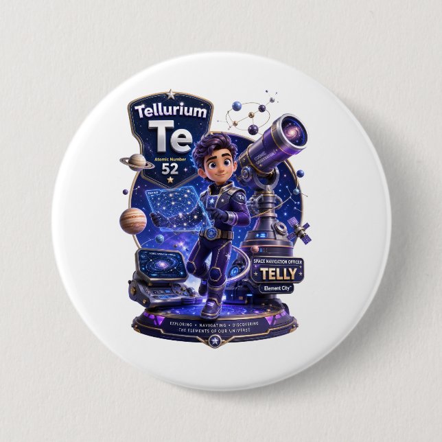 Tellurium-karaktär från ATOMIVRA™-universumet Knapp (Framsida)