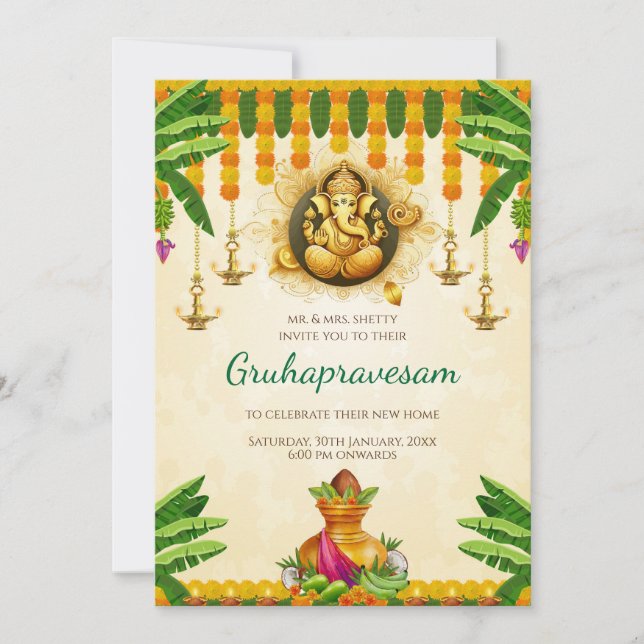 Telugu husinvigning inbjudan Tamil Gruhapravesham (Framsida)