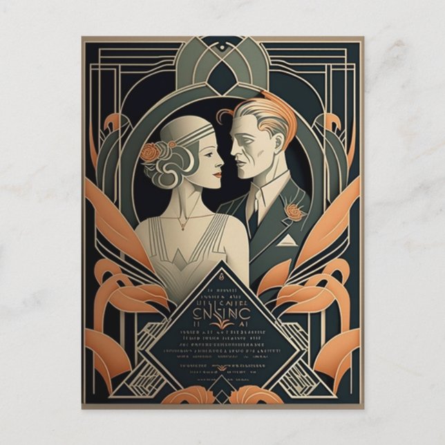 Tema Art Deco bröllop Vykort (Framsida)