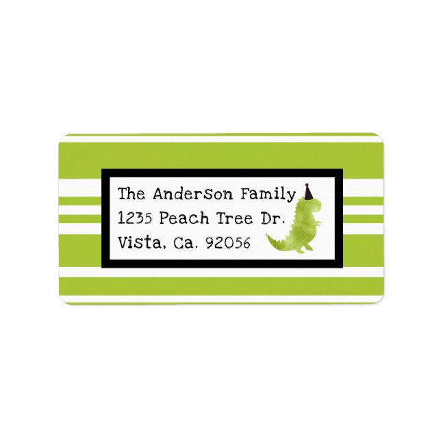 Tema Dinosaur Theme Grönt och Black Little Dino Adressetikett (Framsidan)