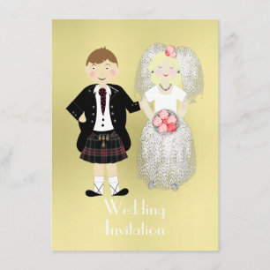 Tema för Cute Bride och Groom Scottish Bröllop Inbjudningar
