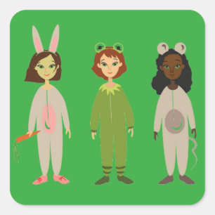Tema för Cute Flickor pajama-vänner Fyrkantigt Klistermärke