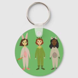 Tema för Cute Flickor pajama-vänner Nyckelring