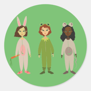 Tema för Cute Flickor pajama-vänner Runt Klistermärke