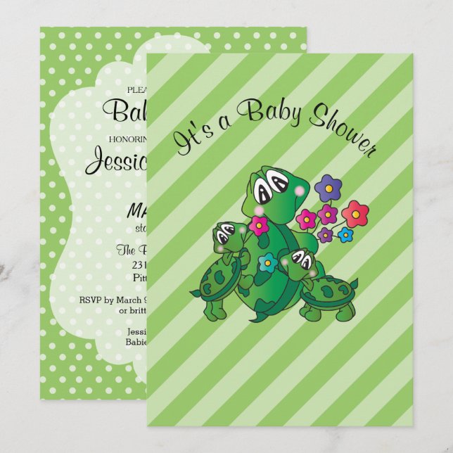 Tema för Cute Turtle Baby Shower Inbjudningar (Fram/baksida)