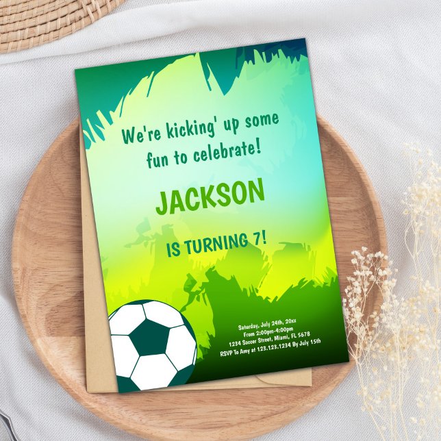 Tema för fet Grönt och svarta portar Inbjudningar (Soccer Birthday Invitations)