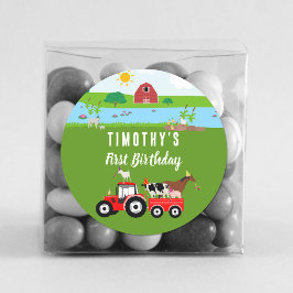 Tema för Födelsedagsfest av boskap och röd traktor Runt Klistermärke