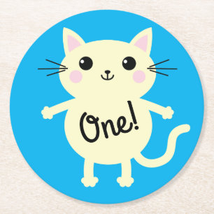 Tema för Födelsedagsfest av Cat Cute Barn Underlägg Papper Rund