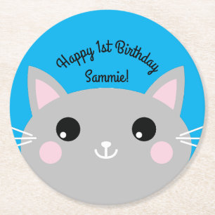 Tema för Födelsedagsfest av Cat Cute Barn Underlägg Papper Rund
