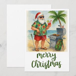 Tema för Golf God jul Santa Golfer Beach Julkort