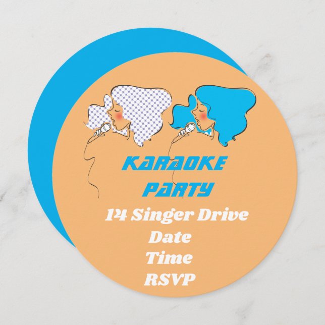 Tema för Karaoke-post singel retro party Inbjudningar (Fram/baksida)
