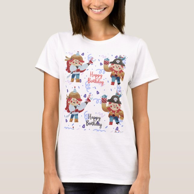 Tema för ljusblå och röd pirat t shirt (Framsida)