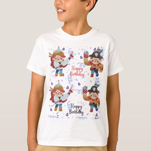 Tema för ljusblå och röd pirat t shirt (Framsida)