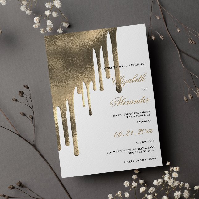 Tema för lyxvita guld-gradientdroppar bröllop inbjudningar (Luxury white gold gradient drips wedding theme Invitation)