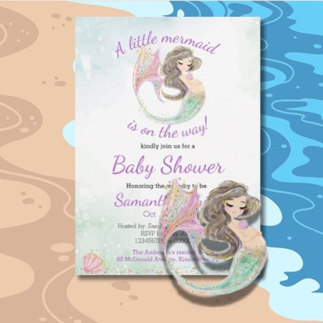 Tema för mjuk brun Sjöjungfru för babykläder Inbjudningar (Magical Mermaid Baby Shower Event Invitation Ideas & Designs)