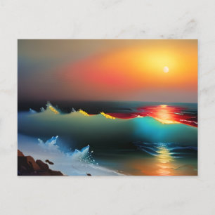 Tema för oceanen och solnedgången vykort