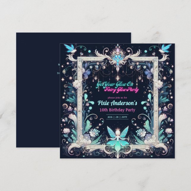 Tema för Party-blommor - Fairytale efter Mörk Inbjudningar (Fram/baksida)