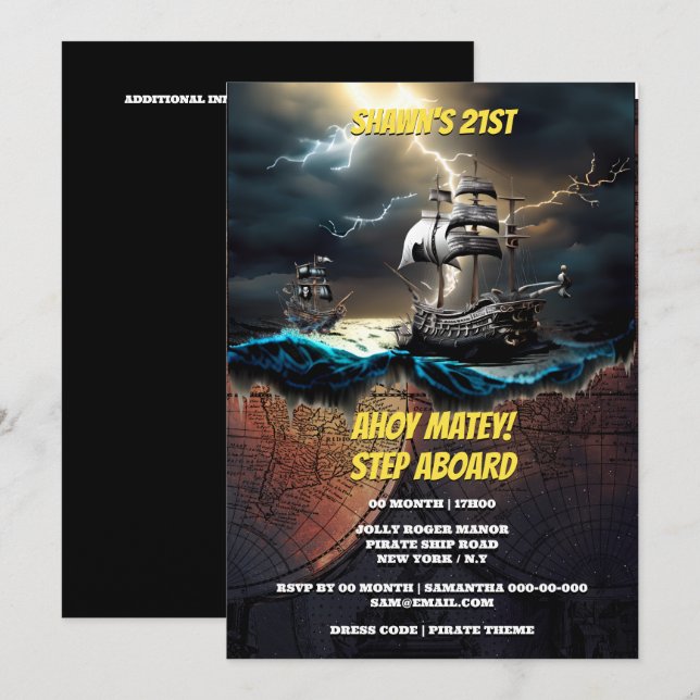 Tema för pirat på öppet hav jagar spöktemat frakt  inbjudningar (Fram/baksida)