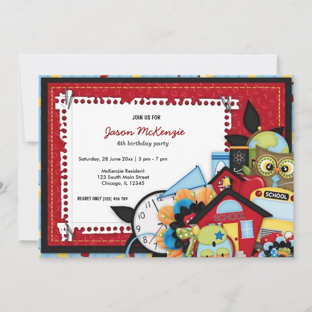 Tema för skolfödelsedag inbjudningar (Framsida)