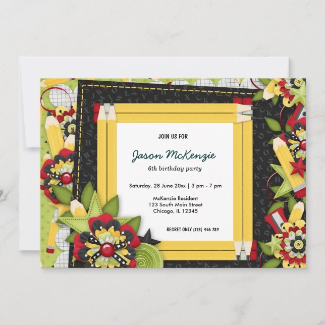 Tema för skolfödelsedag inbjudningar (Framsida)