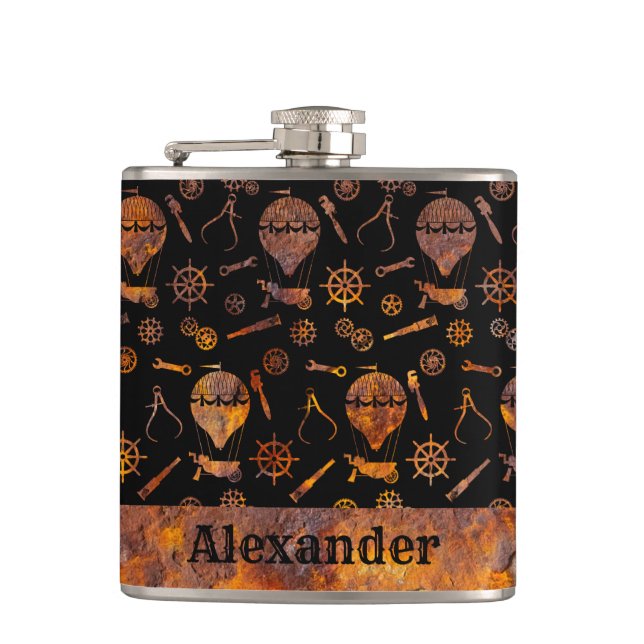 Tema för små steampunk, färgstarka, roliga bubblor fickplunta (Framsidan)