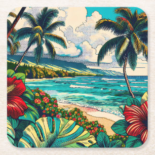 Tema för söt Hawaiian Island Underlägg Papper Kvadrat