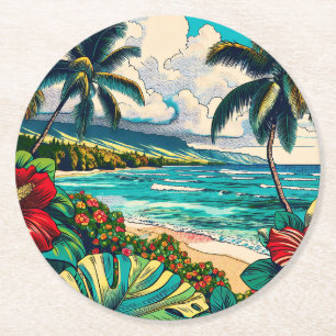 Tema för söt Hawaiian Island Underlägg Papper Rund