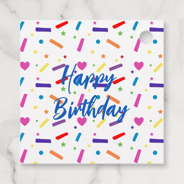 Tema för Sweet Sprinkle-Födelsedagsfest Gåvor Etiketter (Baksida)