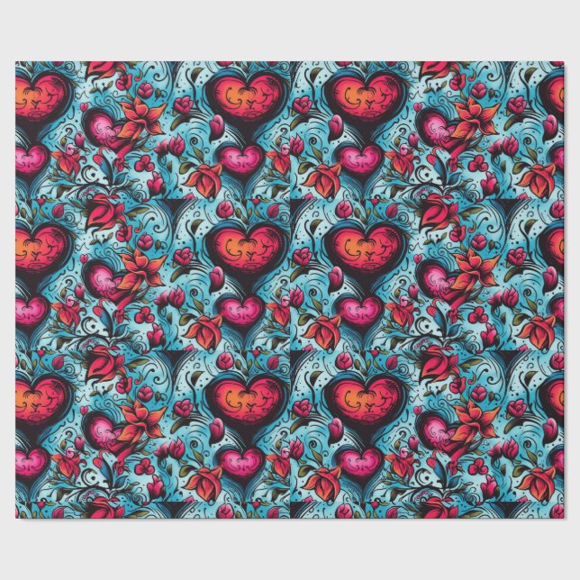 Tema för Tattoo Blue Hearts Presentpapper (Seam)