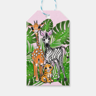 Tema för tiger-djungeln i Cute zebra giraffe-tiger Presentetikett