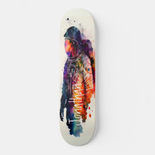 Tema för vattenfärgsastronaut mini skateboard bräda 18,5 cm