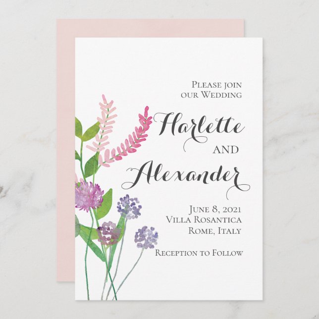 Tema för vilda blommor inbjudningar (Fram/baksida)